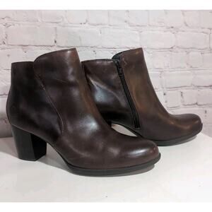 Born Alter Cognac Brown Leather Ankle Boot Women's Size 9.5 Side Zip EUC